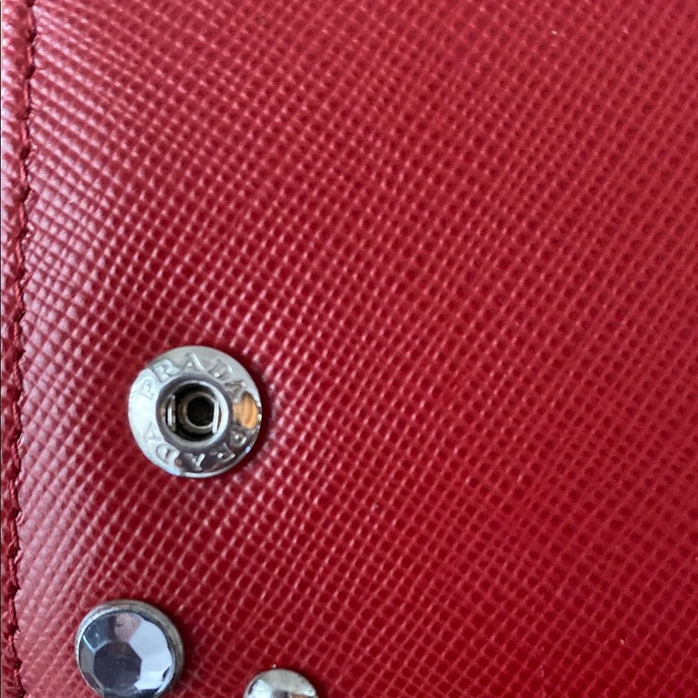 Prada Red Saffinao Studded Borchi Continental Wallet w/Baby Quick Access Pouch - Picture 11 of 14